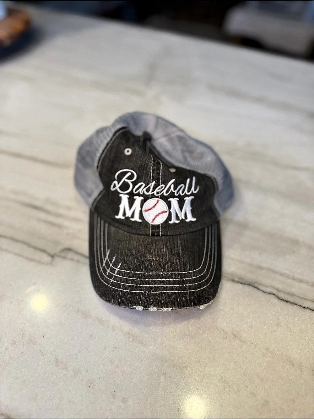 Baseball Mom Gray & Black Cotton Mom Hat
